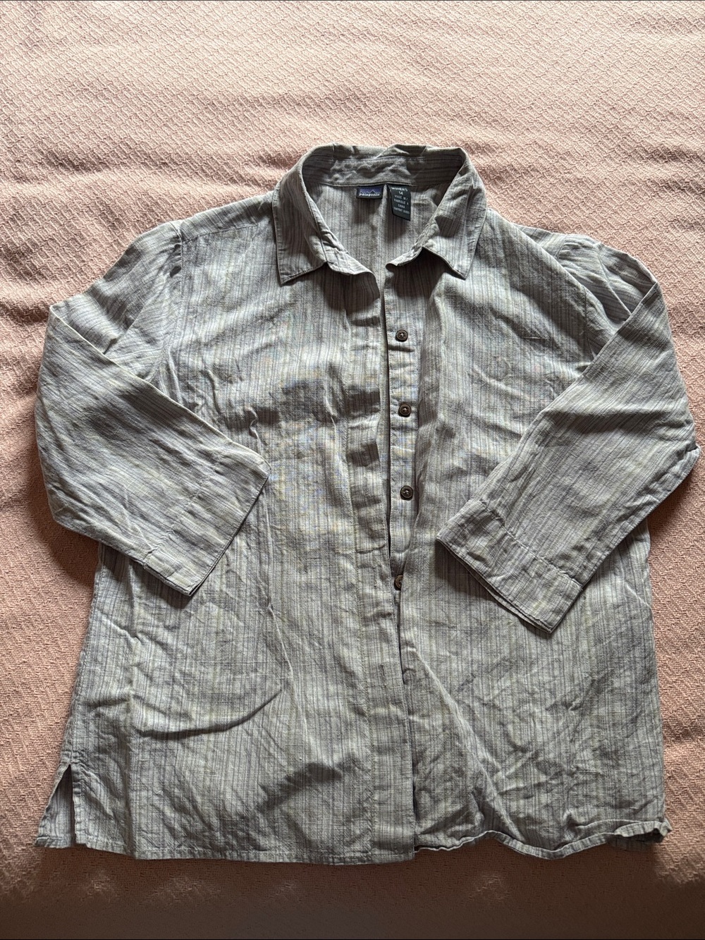 Patagonia Women’s Grey-Lilac-Olive Striped Button-Down Shirt